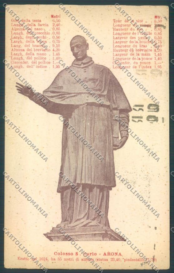 Novara Arona San Carlo PIEGA cartolina ZB1491 – fronte