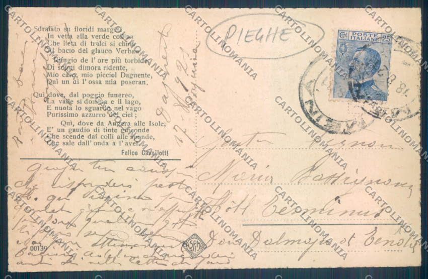 Novara Arona Dagnente PIEGHE cartolina ZB1526 – retro