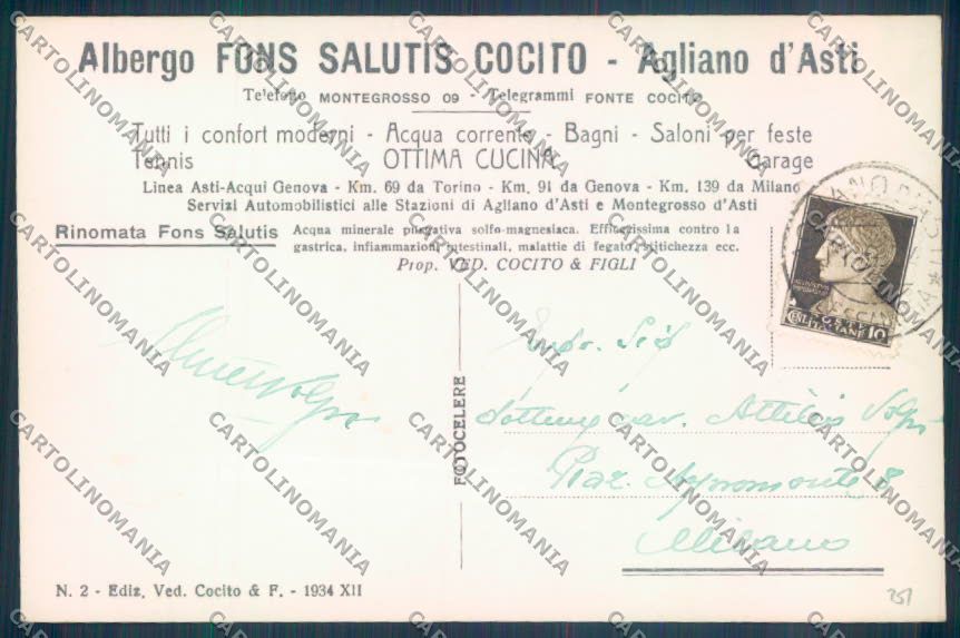 Asti Agliano Terme Foto cartolina ZB1620 – retro