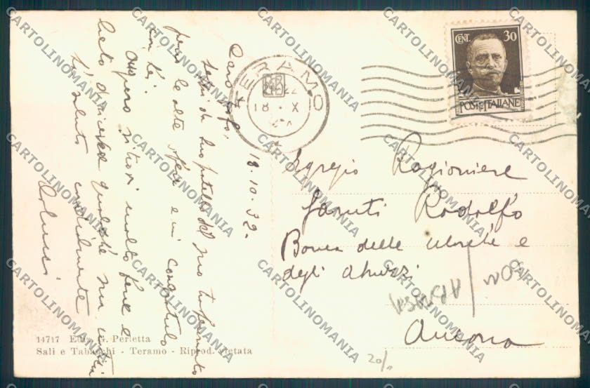 Teramo Città Caserma FORO ABRASA cartolina ZB3331 – retro