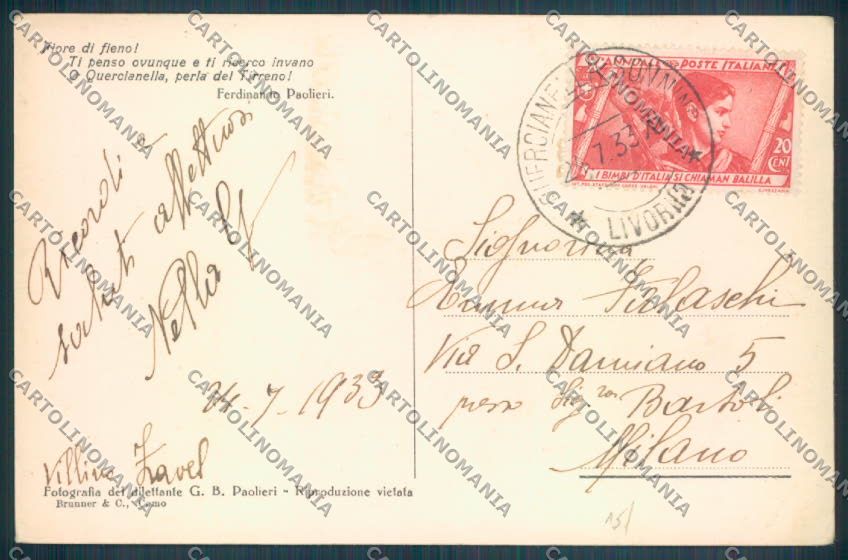 Livorno Quercianella Sonnino Ferdinando Paolieri cartolina ZB5138 – retro