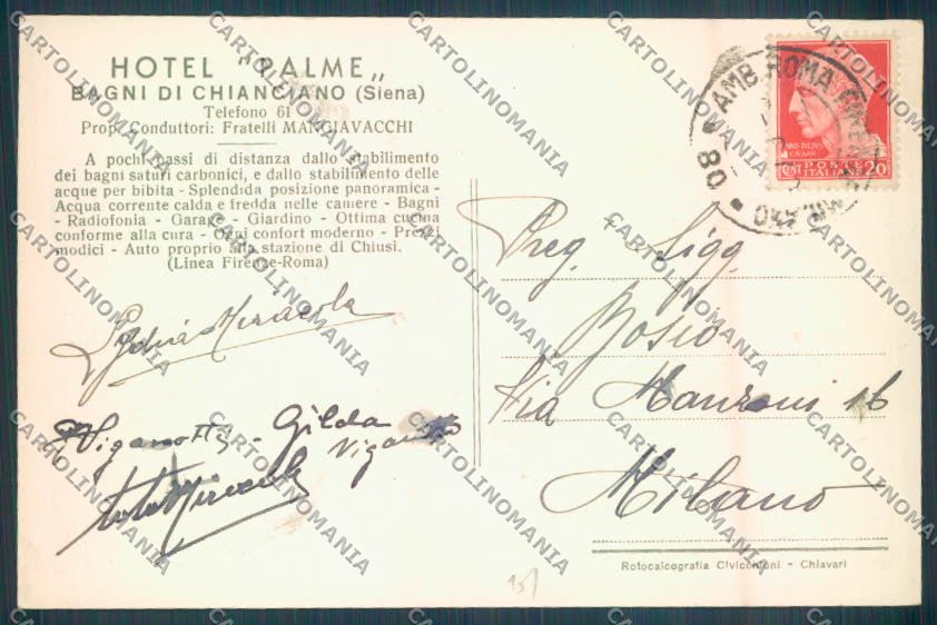 Siena Chianciano Bagni Pubblicitaria cartolina ZB6296 – retro