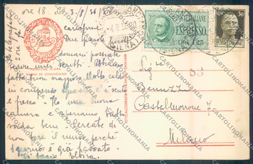 Siena Chianciano Bagni Pubblicitaria cartolina ZB6325 – retro
