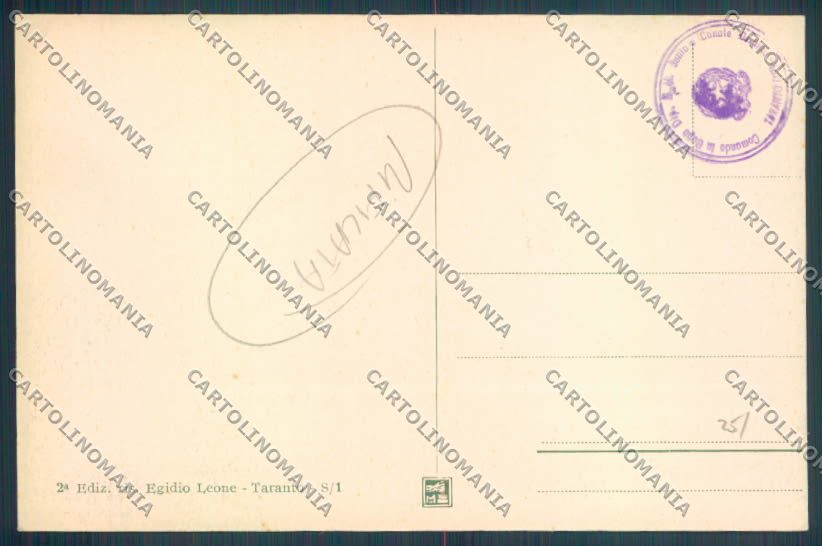 Taranto Città Arsenale Militare Marittimo RIFILATA cartolina ZB6759 – retro