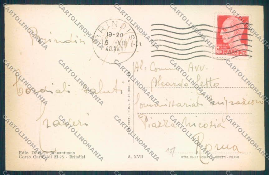 Brindisi Città Monumento al Marinaio d'Italia cartolina ZB6858 – retro