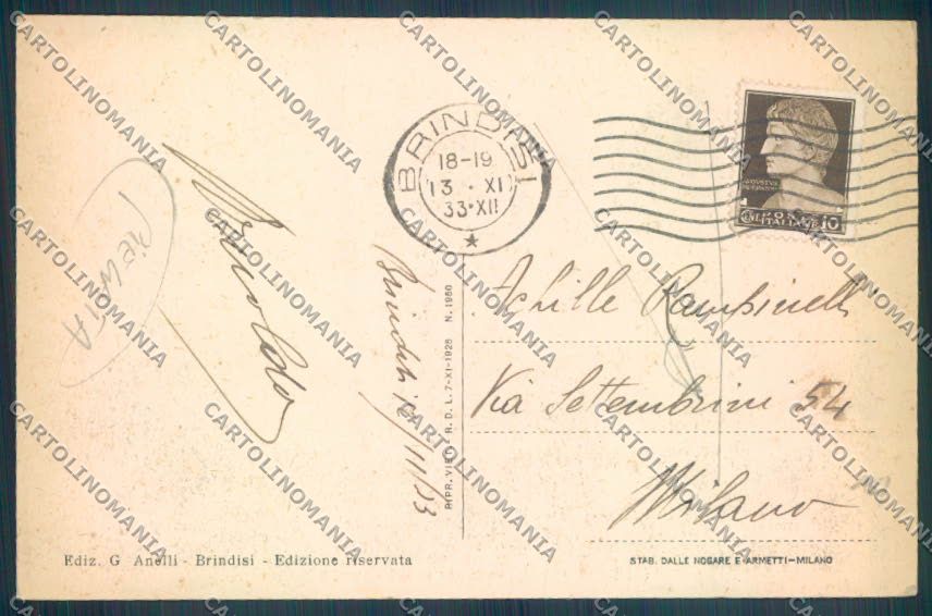 Brindisi Città Monumento al Marinaio d'Italia Fascismo PIEGATA cartolina ZB6859 – retro