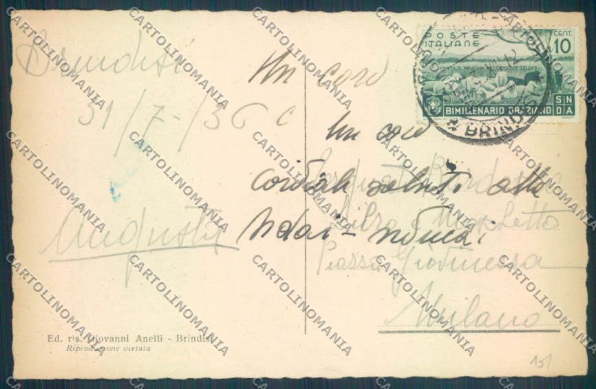 Brindisi Città Monumento al Marinaio d'Italia cartolina ZB6861 – retro