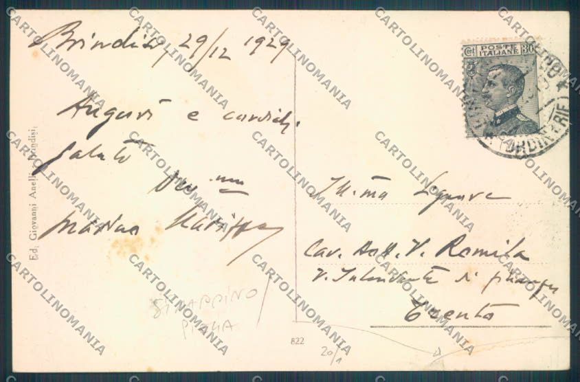 Brindisi Città STRAPPINO PIEGA cartolina ZB6880 – retro