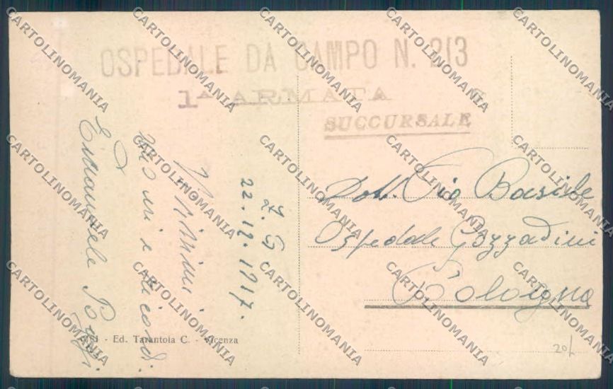 Vicenza Città Porta Castello Ospedale Militare cartolina ZB7606 – retro