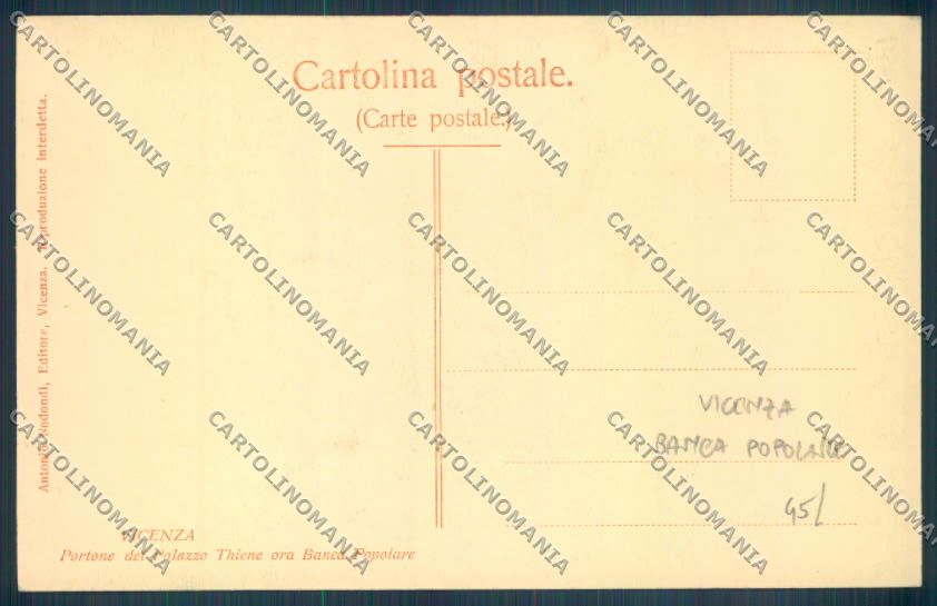 Vicenza Città Banca Popolare cartolina ZB7644 – retro