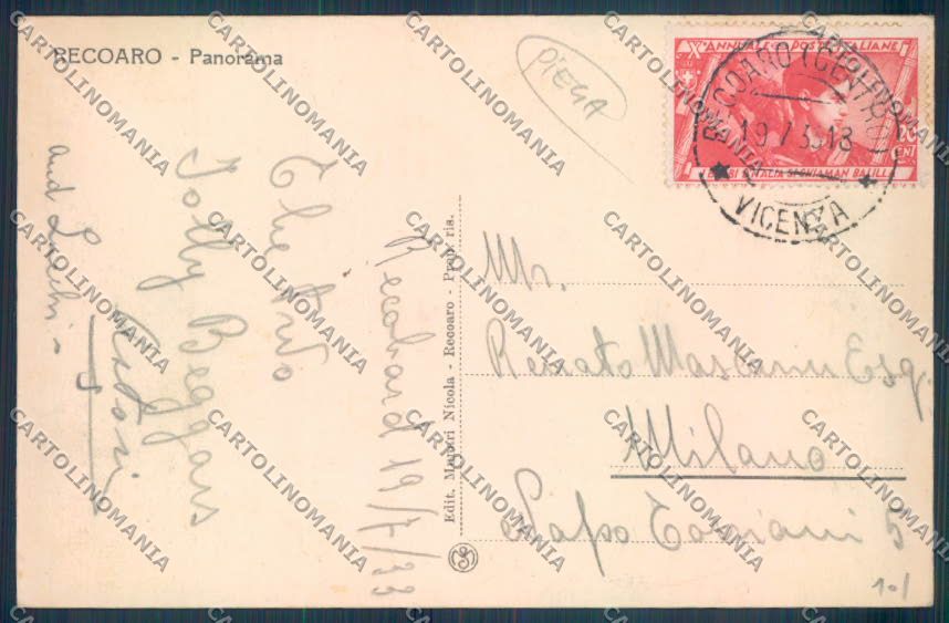 Vicenza Recoaro Terme PIEGA cartolina ZB7686 – retro