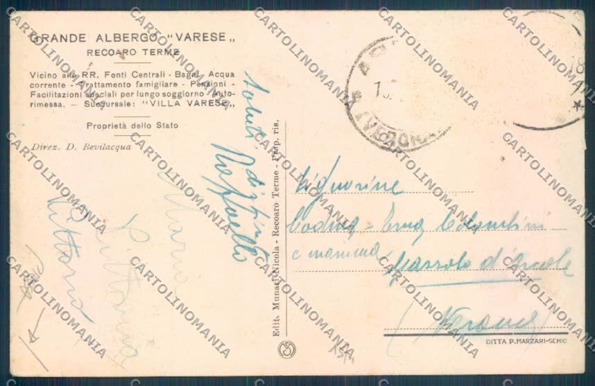 Vicenza Recoaro Terme Pubblicitaria PIEGA cartolina ZB7709 – retro