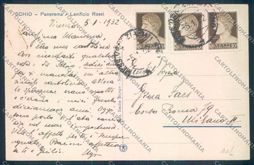 Vicenza Schio Lanificio Rossi cartolina ZB7923 – retro