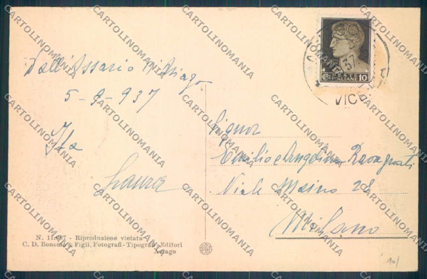 Vicenza Asiago Ossario Caduti in Guerra cartolina ZB8054 – retro