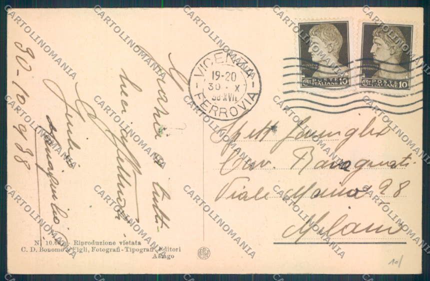 Vicenza Asiago Ossario Caduti in Guerra cartolina ZB8055 – retro