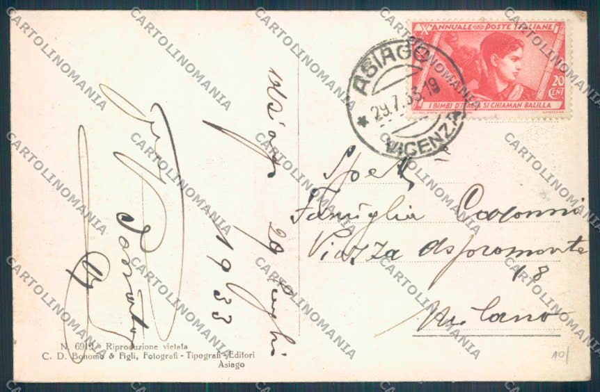 Vicenza Asiago cartolina ZB8058 – retro