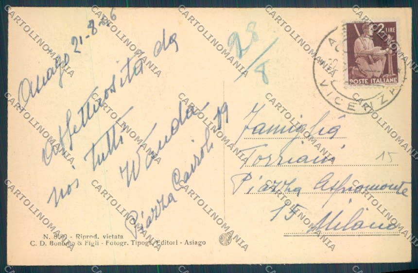 Vicenza Asiago cartolina ZB8069 – retro