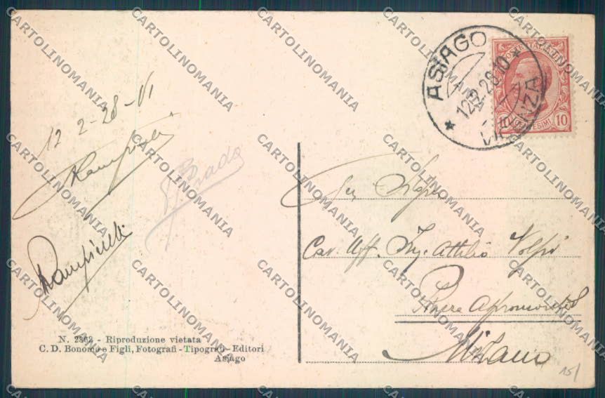 Vicenza Asiago cartolina ZB8081 – retro