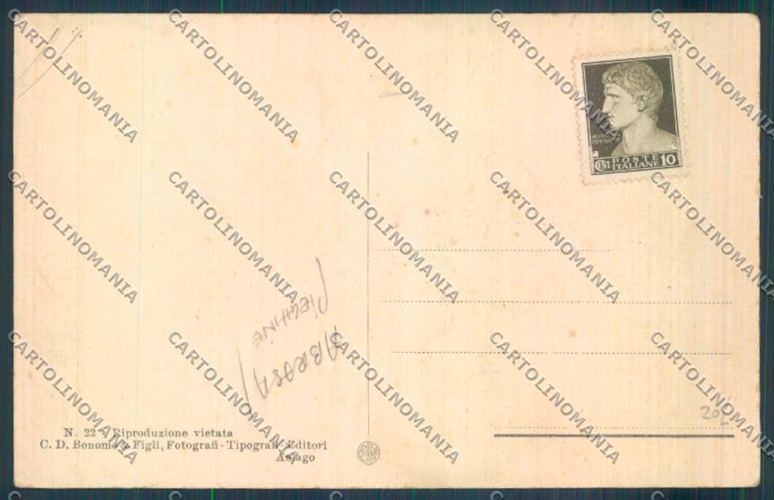 Vicenza Asiago Monumento Beata Bonomo ABRASA PIEGHINE cartolina ZB8103 – retro