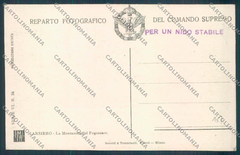Vicenza Arsiero Reparto Fotografico Comando Supremo Fogazzaro cartolina ZB8190 – retro