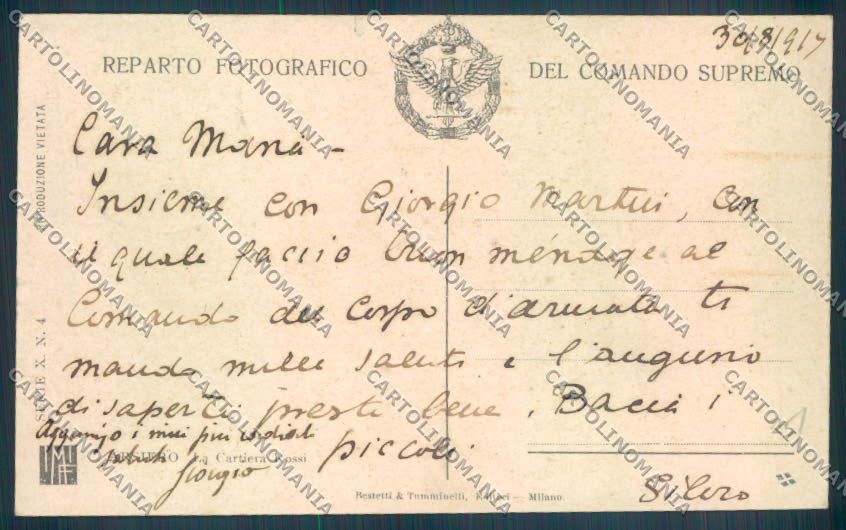 Vicenza Arsiero Reparto Fotografico Comando Supremo Rossi cartolina ZB8202 – retro