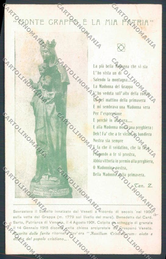 Treviso Crespano Veneto Madonna Grappa colle Ferita di Guerra cartolina ZB8335 – fronte