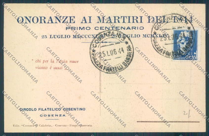Cosenza Città Onoranze Martiri 1844 cartolina ZB9024 – retro