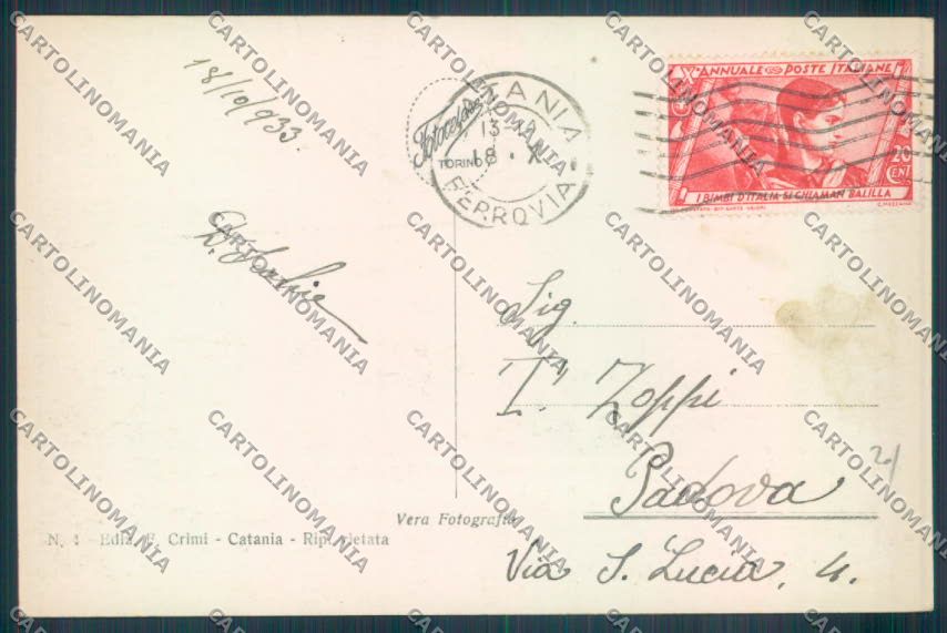 Catania Città Poste Foto cartolina ZB9058 – retro