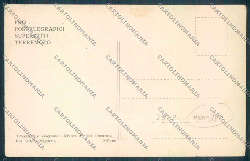 Messina Terremoto Città Poste SCOLLATA IN PARTE cartolina ZB9910 – retro