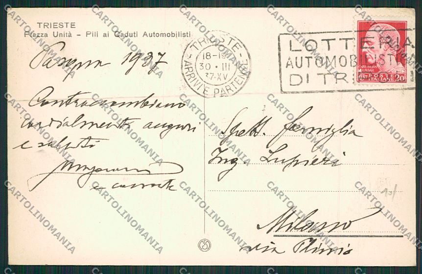 Trieste Città Pili ai Caduti Automobilisti cartolina ZC0373 – retro