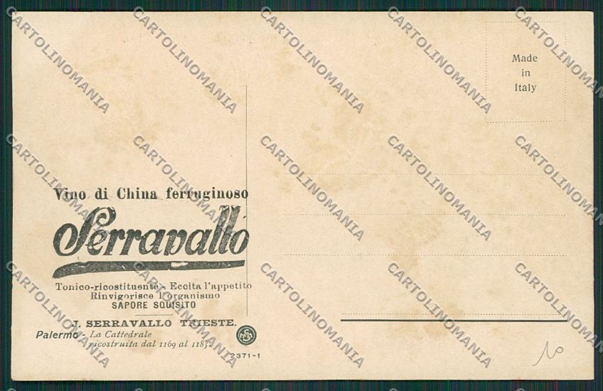 Trieste Vino China Ferruginoso Serravallo Pubblicitaria Palermo cartolina ZC0953 – retro