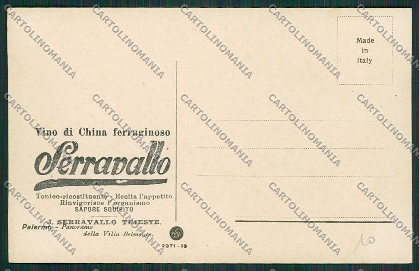 Trieste Vino China Ferruginoso Serravallo Pubblicitaria Palermo cartolina ZC0966 – retro