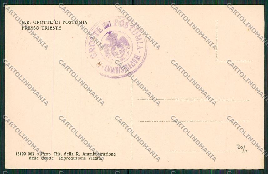 Slovenia Grotte di Postumia Ufficio Poste cartolina ZC1259 – retro
