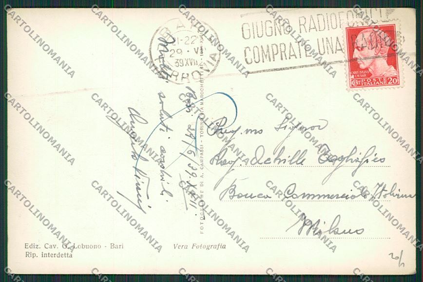 Bari Città Università Adriatica Benito Mussolini Foto cartolina ZC2153 – retro