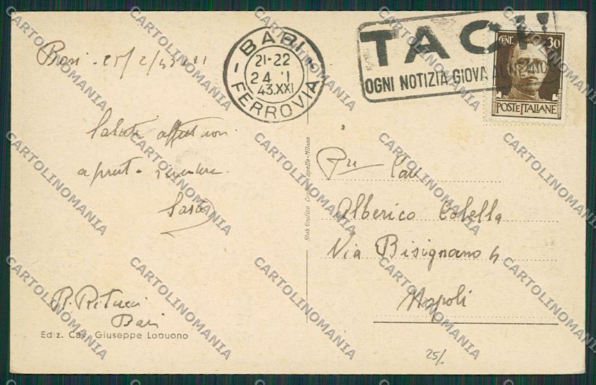 Bari Città Vigile Urbano cartolina ZC2163 – retro