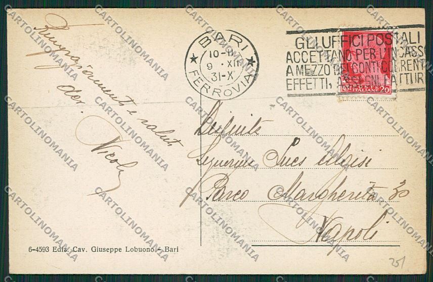 Bari Città Palazzo del Governo cartolina ZC2182 – retro