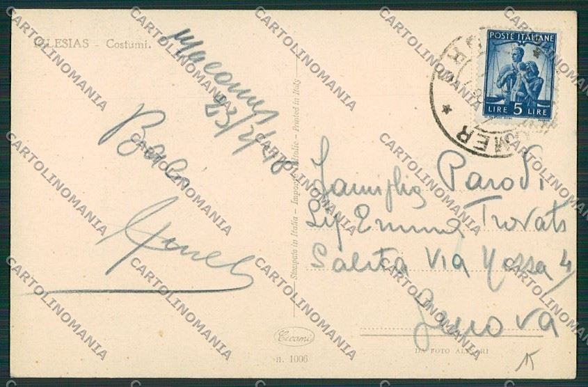 Cagliari Carbonia Iglesias Costumi Sardi cartolina ZC2353 – retro