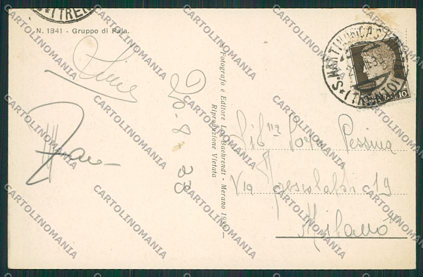 Trento San Martino di Castrozza cartolina ZC2427 – retro