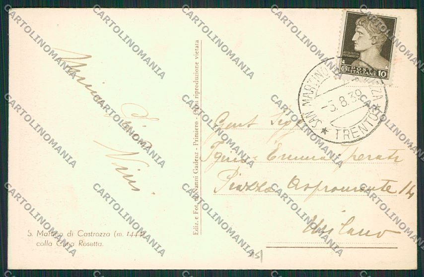 Trento San Martino di Castrozza cartolina ZC2473 – retro