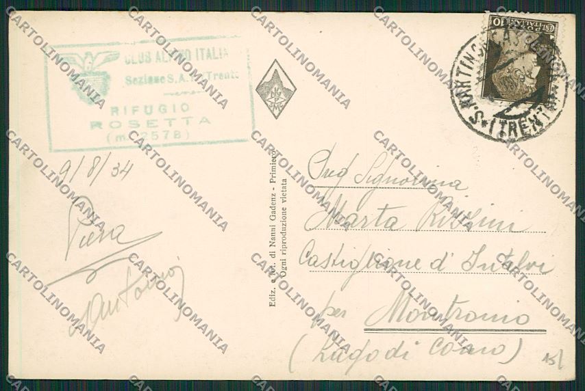 Trento Dolomiti di Brenta Rifugio Rosetta Foto cartolina ZC2482 – retro