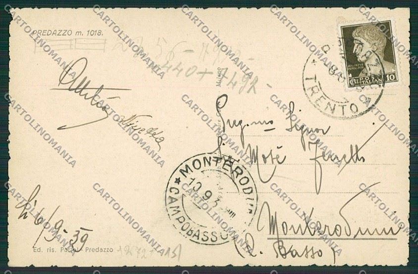 Trento Predazzo cartolina ZC2608 – retro