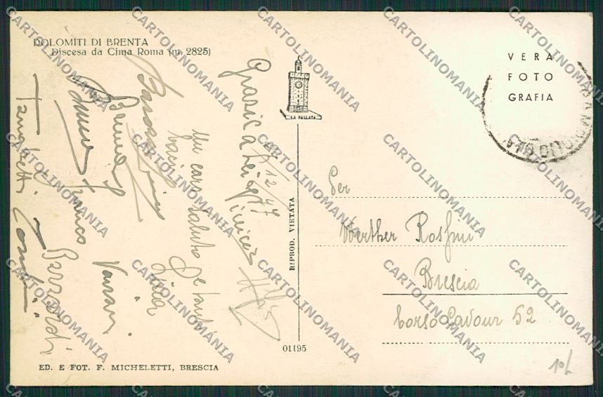 Trento Dolomiti di Brenta Discesa da Cima Roma Sci Foto cartolina ZC2866 – retro