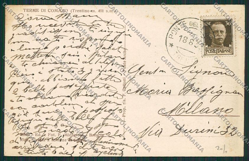 Trento Terme di Comano cartolina ZC2961 – retro