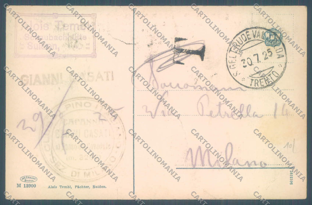 Bolzano Stelvio Solda Rifugio Città di Milano Gran Zebru PIEGHE cartolina ZC3904 – retro