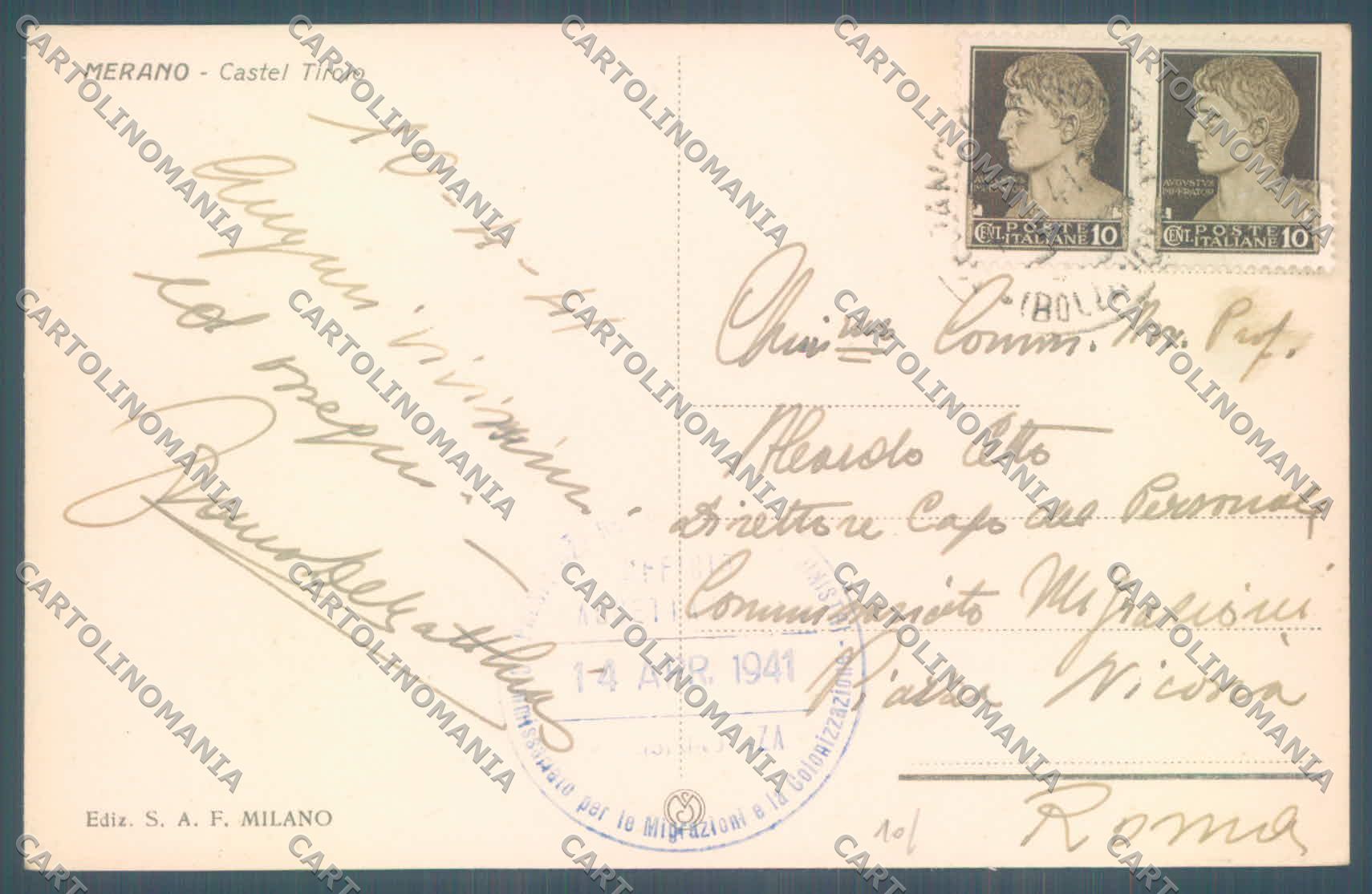 Bolzano Merano Castel Tirolo cartolina ZC3961 – retro