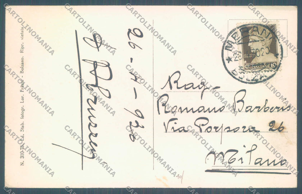 Bolzano Merano Castelli Fontana e Torre MACCHIA cartolina ZC3983 – retro