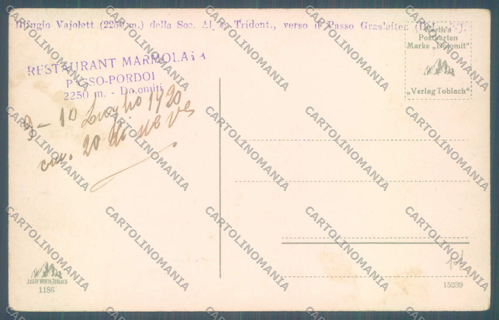 Trento Pozza di Fassa Rifugio Vajolet cartolina ZC4020 – retro