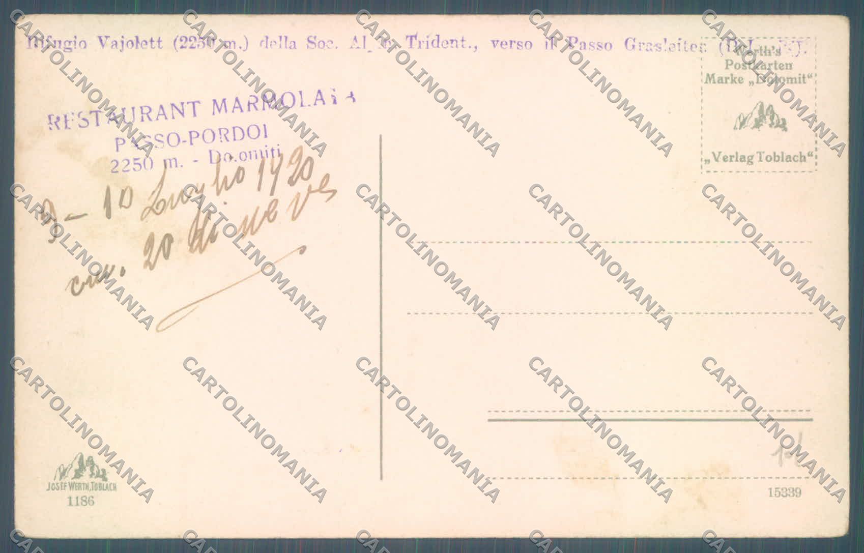 Trento Pozza di Fassa Rifugio Vajolet cartolina ZC4020 – retro