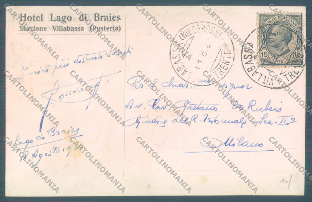 Bolzano Villabassa Hotel Lago di Braies cartolina ZC4053 – retro