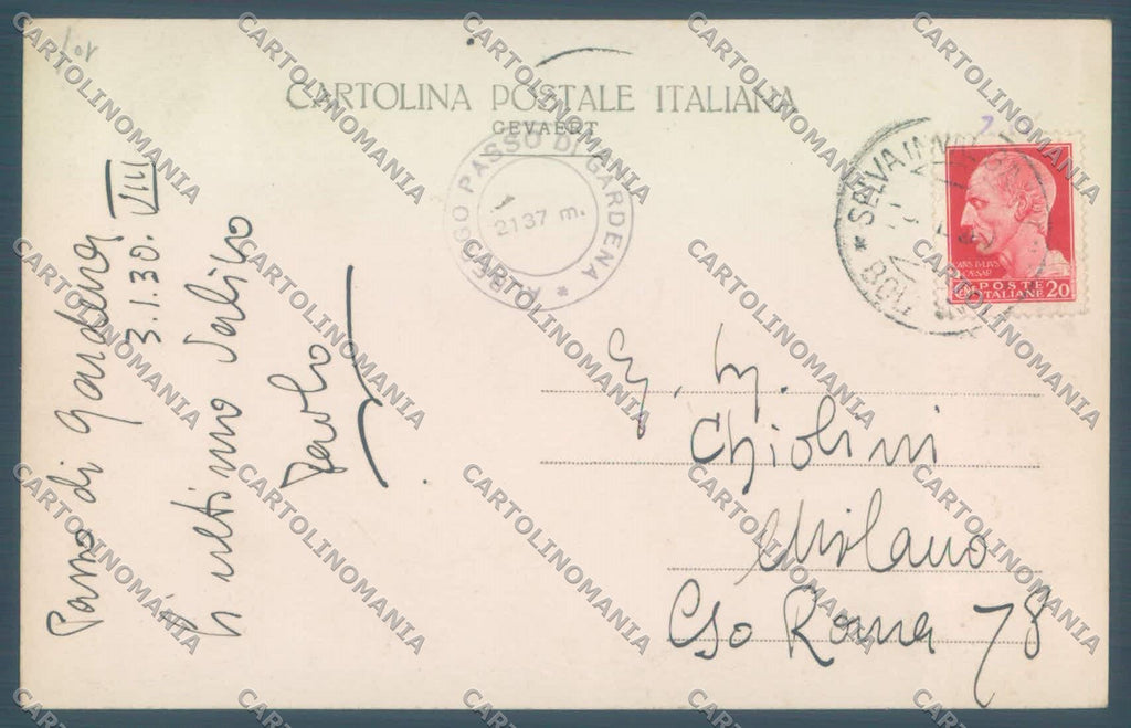 Bolzano Passo Gardena Sassolungo Nevicata PIEGHE Foto cartolina ZC4080 – retro